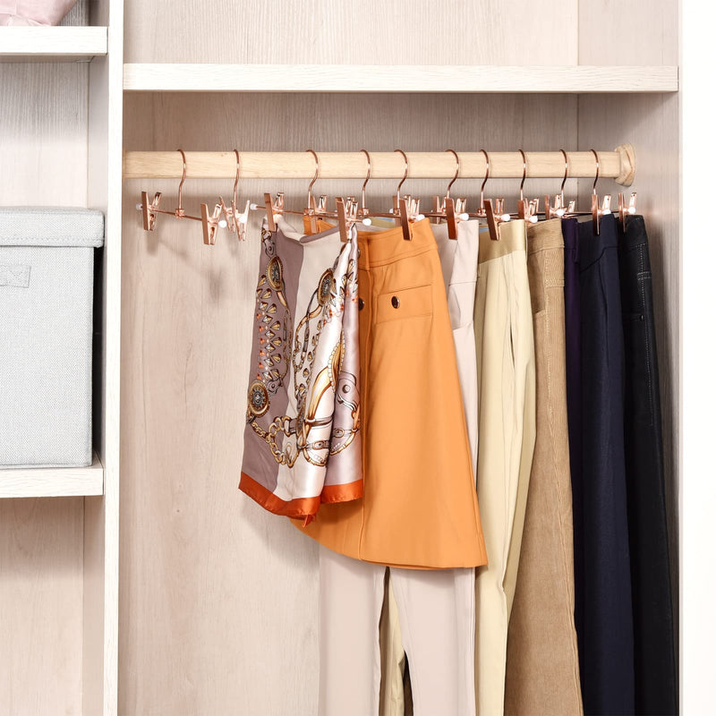 [Australia - AusPower] - Amber Home 12 Pack Rose Copper Gold Metal Pants Skirt Hangers with Clips, Adjustable Clip Metal Trouser Hangers, Clip Hangers for Jeans Pants Heavy Duty (12 Pack) 