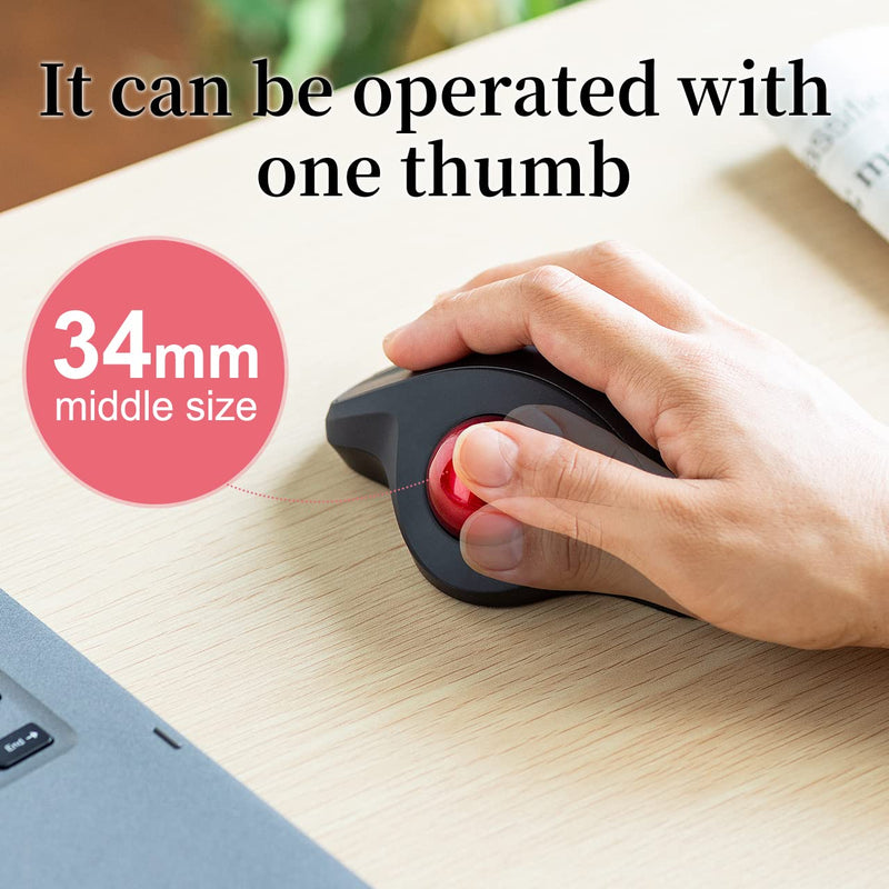 [Australia - AusPower] - SANWA Wired Ergonomic Trackball Mouse, Optical Vertical Rollerball Mice, Silent Buttons, 34mm Trackball, 600/800/1200/1600 Adjustable DPI, Compatible with MacBook, Laptop, Computer, Windows, macOS 