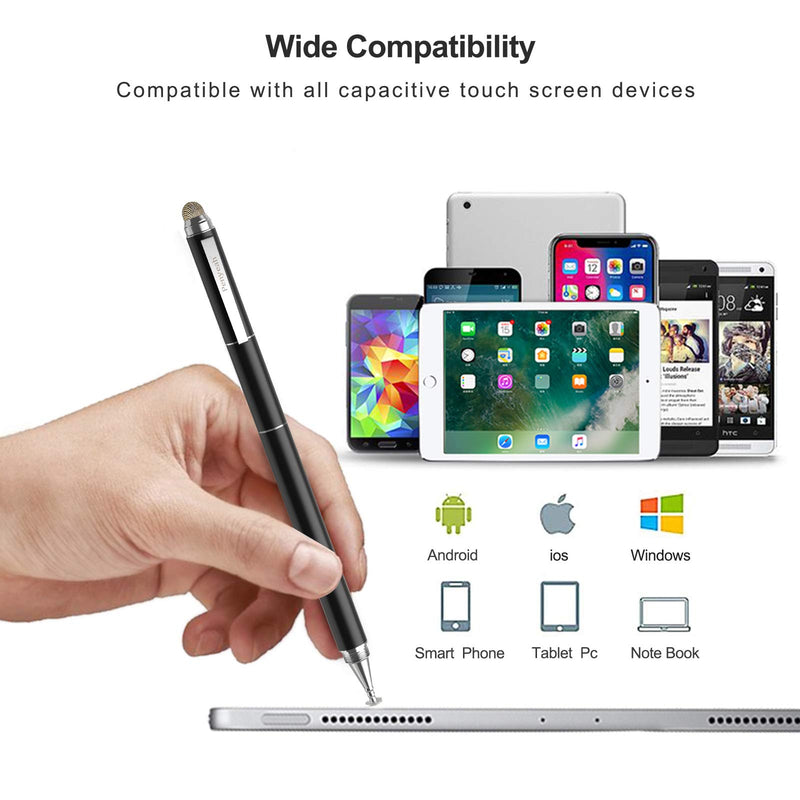 [Australia - AusPower] - Penyeah Stylus Pen, 4 in 1 Disc Stylus Pens for Touch Screens, High Precision and Sensitivity Universal Capacitive Stylus, Stylist for Tablets,iPhone,iPad,Laptops with 4 Replacement Tips - Black 