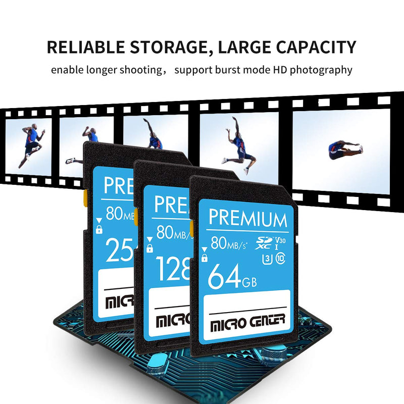 [Australia - AusPower] - Premium 64GB SDXC Card from MicroCenter, Class 10 SD Flash Memory Card UHS-I C10 U3 V30 4K UHD Video R/W Speed up to 80/35 MB/s for Cameras Computers Trail Cams (64GB) 