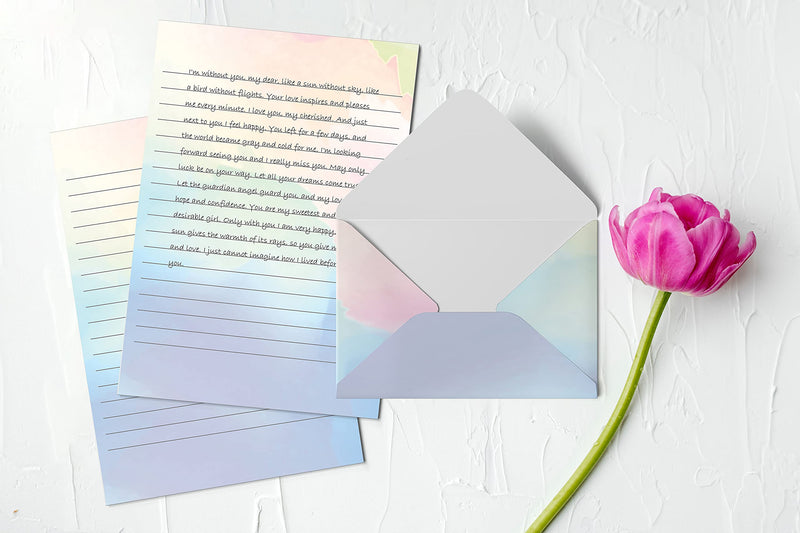 [Australia - AusPower] - Mini Stationery Set, 100 Piece Set (50 Lined Watercolor Sheets + 50 Matching Envelopes), 5.5 x 8.25 inch, 12 Unique Designs, Double Sided Printing, One Side Lined Paper, by Better Office Products 