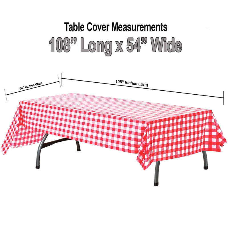 [Australia - AusPower] - Plastic Checkered Tablecloth | 6 Pcs Pack - 54” Wide x 108” Long | Red and White Picnic Disposable Table Cover | Rectangular Gingham Tablecover for Birthdays, Carnivals, Parties | by Anapoliz 