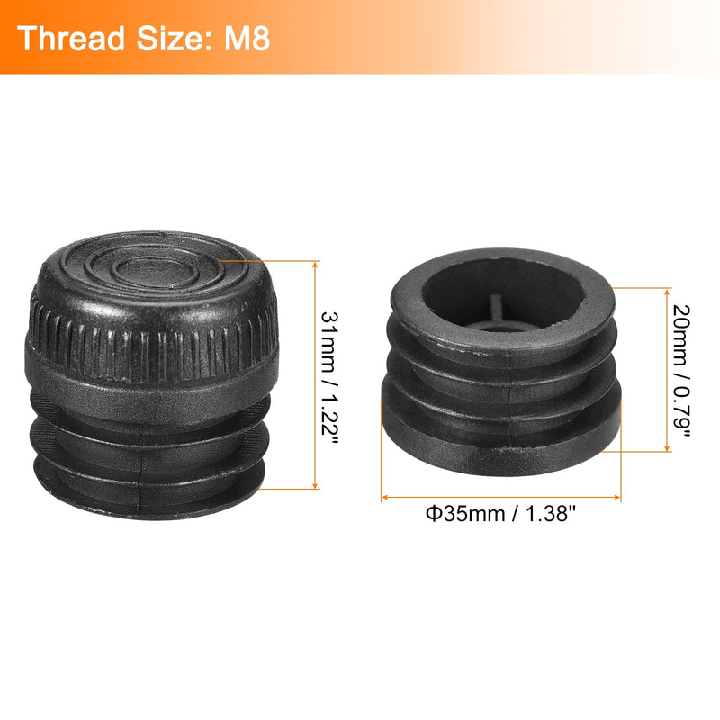 [Australia - AusPower] - uxcell 8Pcs Inserts for Round Tubes with Leveling Feet, for 35mm/1.38" OD Round Tube, M8 Thread Black Plastic Furniture Chair Leg Plug Blanking End Caps Insert Plugs 8 