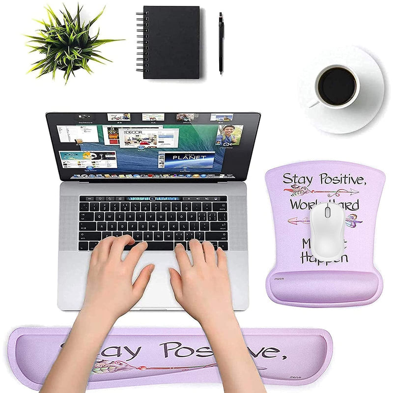 [Australia - AusPower] - MOSISO Mouse Pad & Keyboard Wrist Rest Support Set, Ergonomic Mousepad Non-Slip Base Home/Office Pain Relief & Easy Typing Cushion with Neoprene Cloth & Raised Memory Foam, Pink Base Inspiring Words 