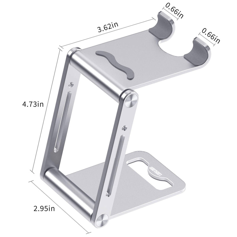 [Australia - AusPower] - Adjustable Cell Phone Stand,LOOSLOON Aluminum Fully Foldable Portable Desktop Phone Holder Dock for Desk Compatible with iPhone 12 11 Pro 2021 iPad All Mobile Smart Phones,Kindle,Tablet (4-11") Silver 
