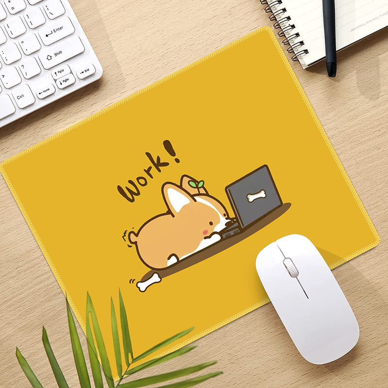 [Australia - AusPower] - Gaming Mouse Pad with Nonslip Rubber Base|Comfy, Foldable Mat for Desktop, Laptop, Keyboard, Rectangle Mouse Pad with High Resolution Enjoy Precise & Smooth Operating Experience by Qisan(Work Corgi) Yellow -Work Corgi(Rectangle standard) 