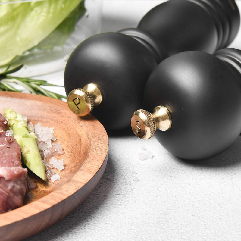 [Australia - AusPower] - BILL.F Salt and Pepper Grinder Wooden Pepper Mill Grinder Salt Pepper Shakers Set of 2 with Adjustable Ceramic Rotor- 7 Inch Black 