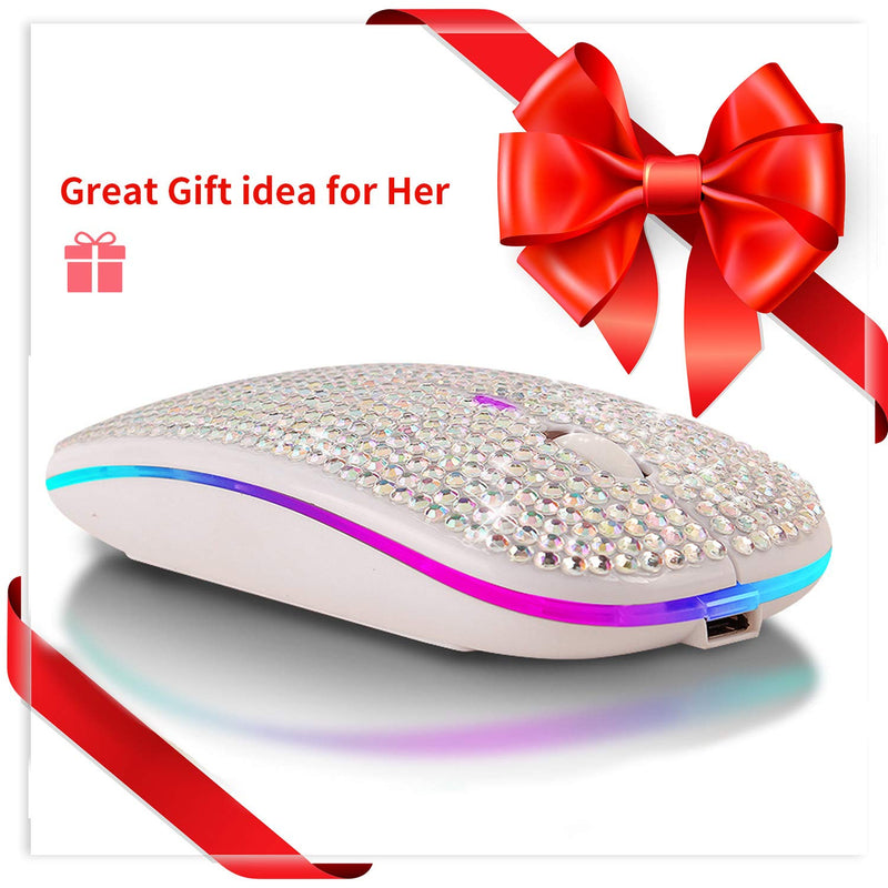 [Australia - AusPower] - Attoe Bluetooth Mouse,Bling Dazzling 2.4GHz Rechargeable Wireless Mouse Slim Mouse with USB Receiver,Compatible with Notebook,PC,Laptop,Computer,MacBook,Great Gift idea for Her (White) White 