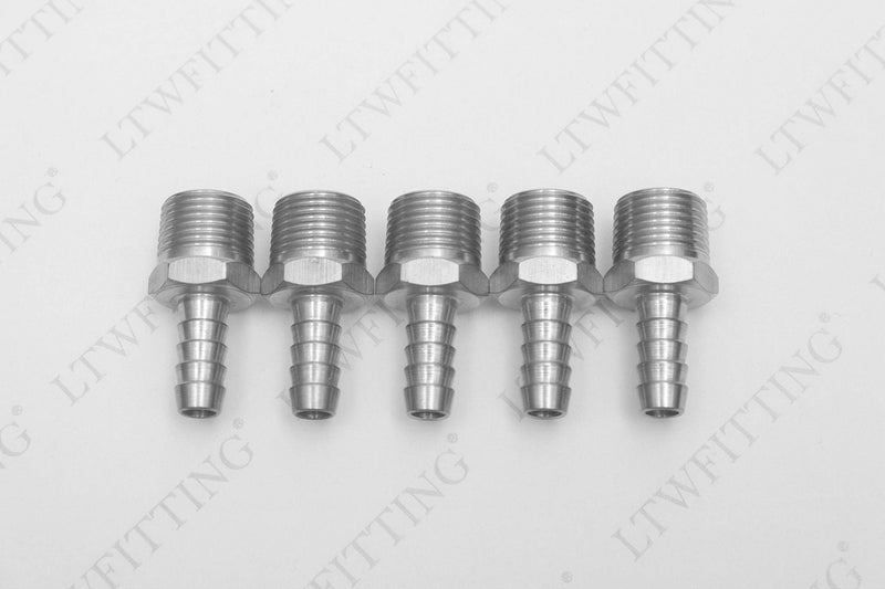 [Australia - AusPower] - LTWFITTING Bar Production Stainless Steel 316 Barb Fitting Coupler/Connector 5/16" Hose ID x 3/8" Male NPT Air Fuel Water (Pack of 5) 