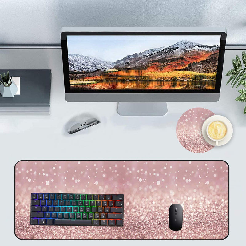 [Australia - AusPower] - Extended Gaming Mouse Pad and Coaster, Large Non-Slip Rubber Base Mousepad with Stitched Edges, Waterproof Mouse Mat Desk Pad for Work, Game, Office, Home -Rose Gold Rainbow Glitter Ya-mousepad-5-33 