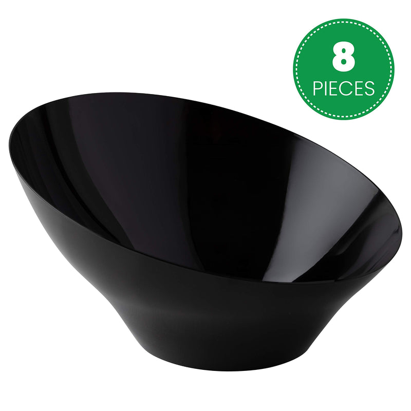 [Australia - AusPower] - Plasticpro Disposable Angled Plastic Bowls Round Small Serving Bowls, Party Snack or Salad Bowl, Heavy Duty, Elegant Black, pack of 8 