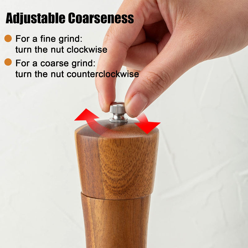[Australia - AusPower] - Wood Pepper Mill or Salt Mill with a Cleaning Brush - 6.5 inch - Wooden Salt or Pepper Grinder with a Adjustable Ceramic Rotor and Easily Refillable 1 Pack 
