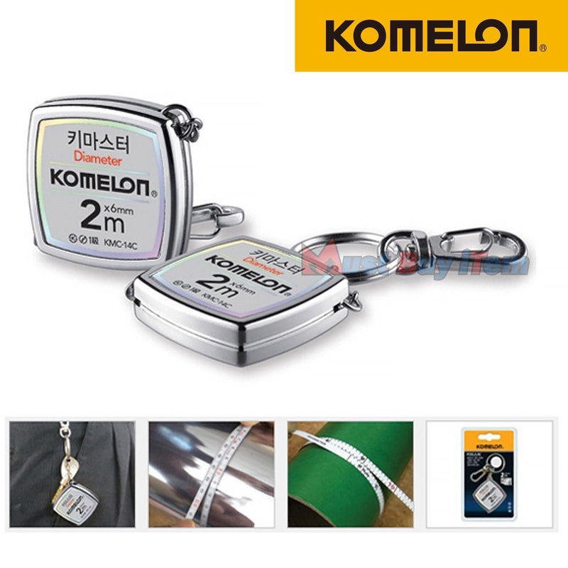 [Australia - AusPower] - Vintage Repertory Komelon KMC-14C Keymaster Metric Tape Measure 2-Meter/Diameter Keychain Pocket Mini Key Chain Ring Chrome Coated Measuring Tool with English Manual Included 