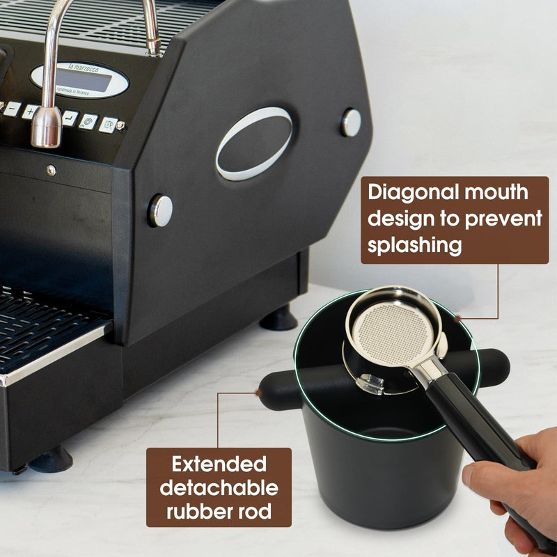 [Australia - AusPower] - IAOSEN 5 inch Knock Box Espresso Knock Box Silicone coffee Tamper Mat Espresso Machine Accessories Set of 2 with a longer detachable Knocking rod for Home Office Barista Tools for Bar Shop 