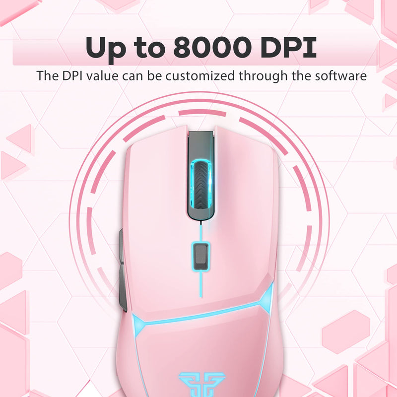 [Australia - AusPower] - FANTECH Wired Gaming Mouse Up to 8000DPI, 6 Programmable Buttons PC Gaming Mice, Ergonomic Mouse with RGB Backlit, Ergonomic Gamer Laptop PC Mouse for Windows/PC/Mac/Laptop Gamer - Pink 