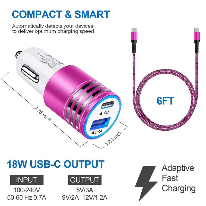 [Australia - AusPower] - 30W Fast Charging USB C Car Charger Adapter for Samsung Galaxy S22 S21 S20 FE Note 20 Ultra A13 A02S A12 A32 A42 A52 A51 A21 A71 A11 S10 S9,Google Pixel 6 Pro 5a 5 4a 4 3 2 XL, 6FT Type C to C Cable Rose 