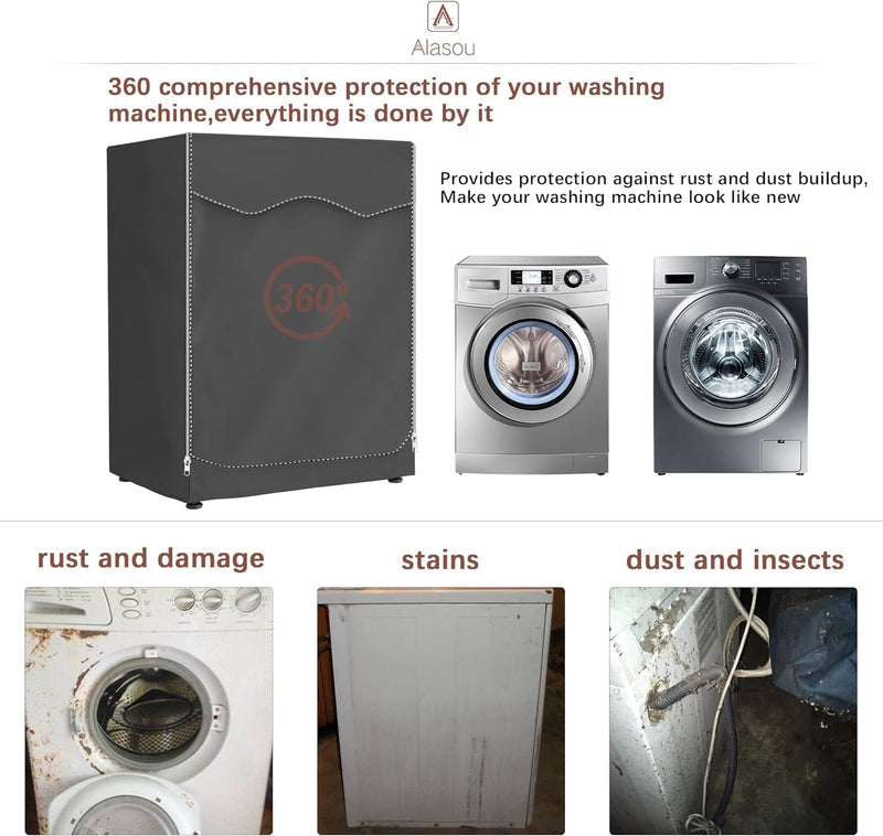 [Australia - AusPower] - MBOOM Washer/Dryer Cover for Front Load, Washing Machine Cover Waterproof, Dustproof -600D Heavy Duty Oxford Washer Covers for Outside, 27x33x39 inch, Grey 