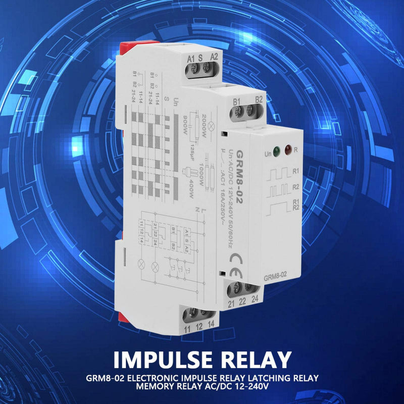 [Australia - AusPower] - GRM8-02 DIN Rail Impulse Memory Relay Mount Electronic 50-60Hz AC/DC 12-240V Impulse Relay for Multi Point Control 