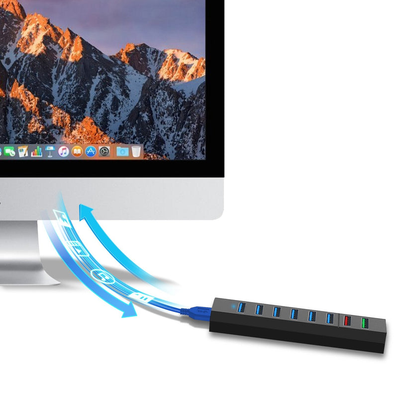 [Australia - AusPower] - 8-Port USB Hub, RAOYI USB Hub 3.0 Powered, 6 Port USB 3.0 Data Hub with 12V Power Adapter, 3.3ft USB Cable for MacBook, Mouse, Laptop, PC, USB Flash Drives, HDD Hard Drive (Black) Black 