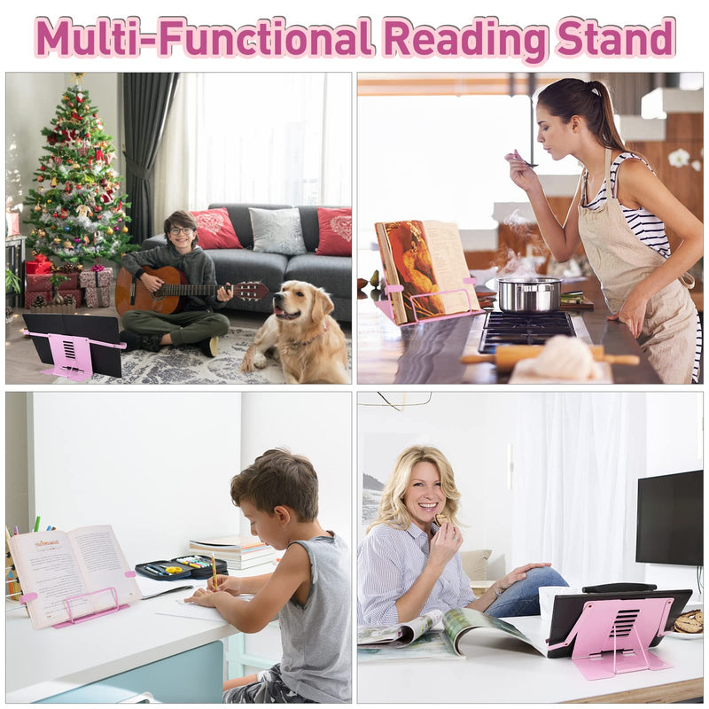 [Australia - AusPower] - Book Stand for Reading,Unicorn Metal Desk Textbook Holder,Hands Free Cookbook Recipes Holder,Foldable Desktop Bookstand Book Rest for Music Book Magazine iPad Document with 6 Adjustable Angles (Pink) Pink 