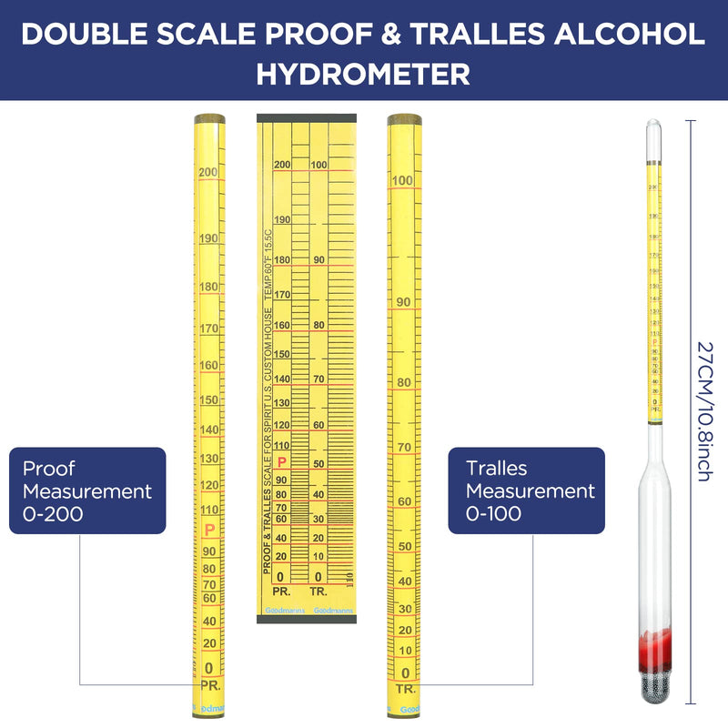 [Australia - AusPower] - Weewooday Hydrometer Alcohol 0-200 Proof & Tralle Alcohol Hydrometer for Liquor, Distilling Moonshine Alcoholmeter, for High Alcohol Proof (3 Pieces) 3 