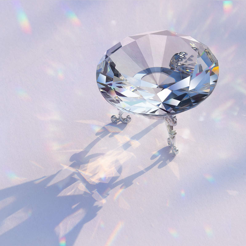 [Australia - AusPower] - MerryNine Top K9 Clear Crystal Diamond Paperweight Decoration with Sliver Triangle Base, Decoration Wedding, Store, Home, Office, Bar ect; Best Gift for Lover, Family and Friends ect. (White, 80mm) 