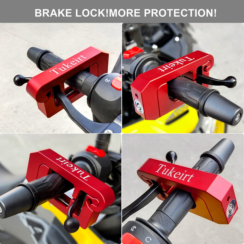 [Australia - AusPower] - Tukeirt Motorcycle Lock - Adjustable Anti Theft for Motorcycles Mopeds Motorbikes Scooters ATVs Dirt Bike Street Bike Braking the Front Wheel Use on Grip Brake Handlebar(red) Red 