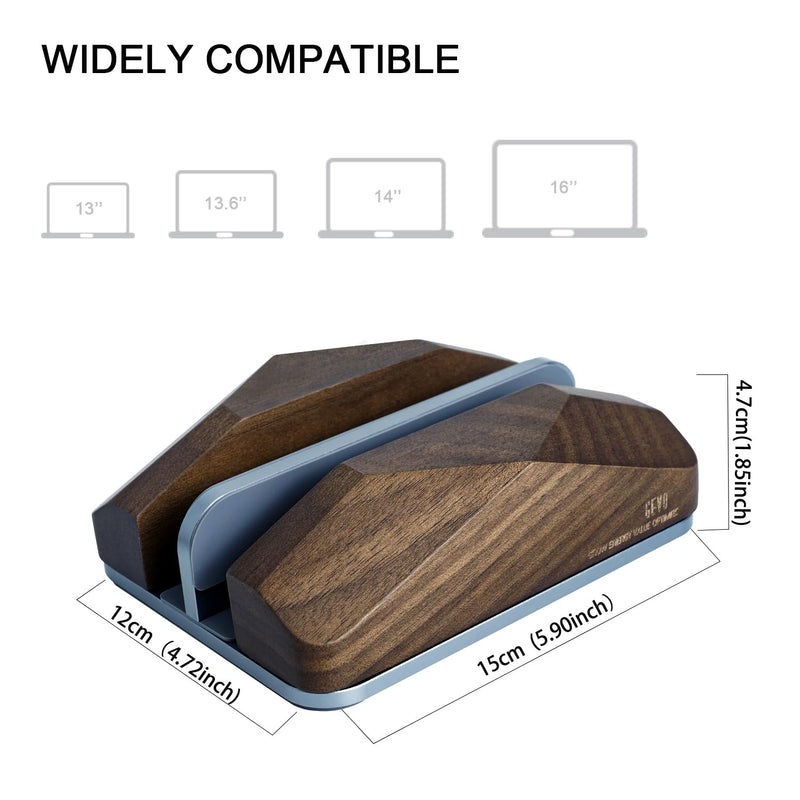 [Australia - AusPower] - GEVO Dual Laptop Holder Vertical Laptop Stand, Natural Wood, Adjustable Dock, Wooden Laptop Stand,Vertical Laptop Holder for Desk, Widen Dock Fits All MacBook/Surface pro 2 Devices (Black Walnut) 