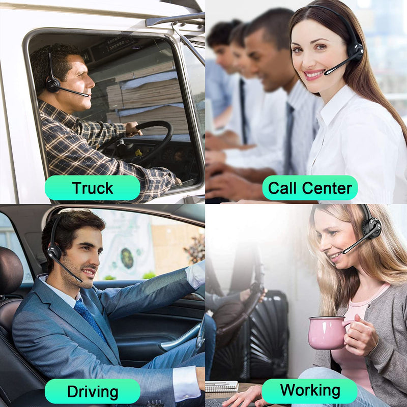 [Australia - AusPower] - Trucker Bluetooth Headset with Microphone Noise Cancelling 12 Hours Talking Time for Truck Driver Call Center Skype Home Office PC 