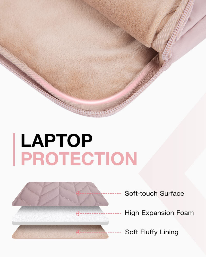 [Australia - AusPower] - BAGSMART 13-14 inch Laptop Sleeve with Handle, Puffy Padded Laptop Case with Accessories Bag, MacBook Case Sleeve Fitted with MacBook Air Pro 13.3 inch 14 inch, Computer Sleeve Fitted with Dell,HP With Accessories-Pink 