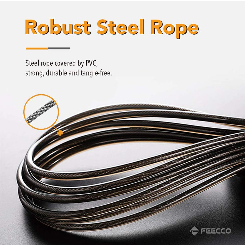 [Australia - AusPower] - FEECCO 1/2 lb Weighted Jump Rope for Boxing, Cardio, Crossfit Workout, 8~11ft Range Adjustable Length Steel Ropes with Ball Bearings and Metal Handles, Suitable for Men and Women 9' Rope for User Height 5'~6' 