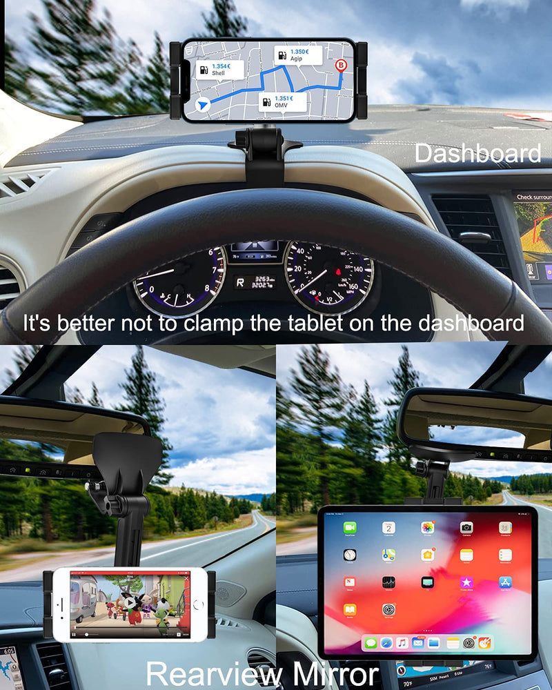 [Australia - AusPower] - Dashboard Clip Car Phone Mount, woleyi Car Sun Visor & Rearview Mirror Clamp Phone Tablet Holder with Adjustable Arm for iPhone 13 Pro Max 12 11 XS XR X 8 7 6, iPad, More 4-11" Cell Phones and Tablets 