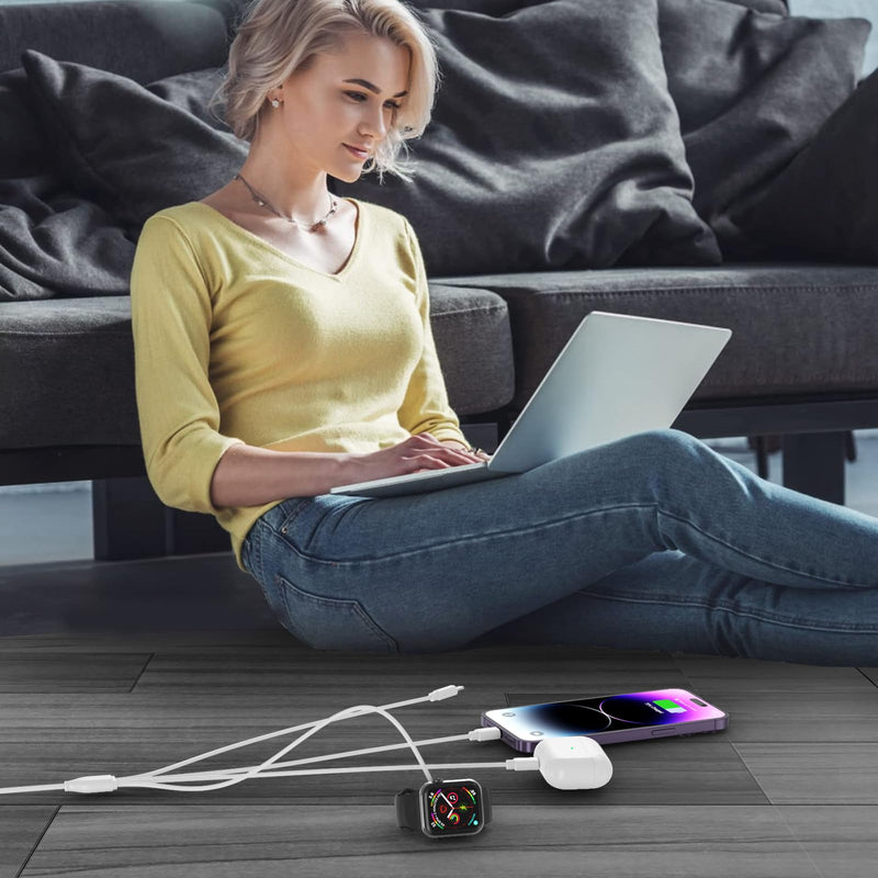 [Australia - AusPower] - Multi Charging Cable Replacement for Apple Watch iPhone Charger 4 in 2 Universal Travel Cord with Lighting USB C for iWatch Series SE/8/7/6/5/4/3/2/1 & iPhone/Airpods/Samsung S23 S22 S21-4FT 