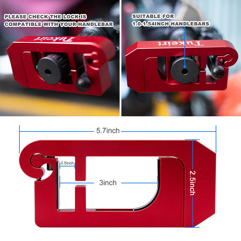 [Australia - AusPower] - Tukeirt Motorcycle Lock - Adjustable Anti Theft for Motorcycles Mopeds Motorbikes Scooters ATVs Dirt Bike Street Bike Braking the Front Wheel Use on Grip Brake Handlebar(red) Red 