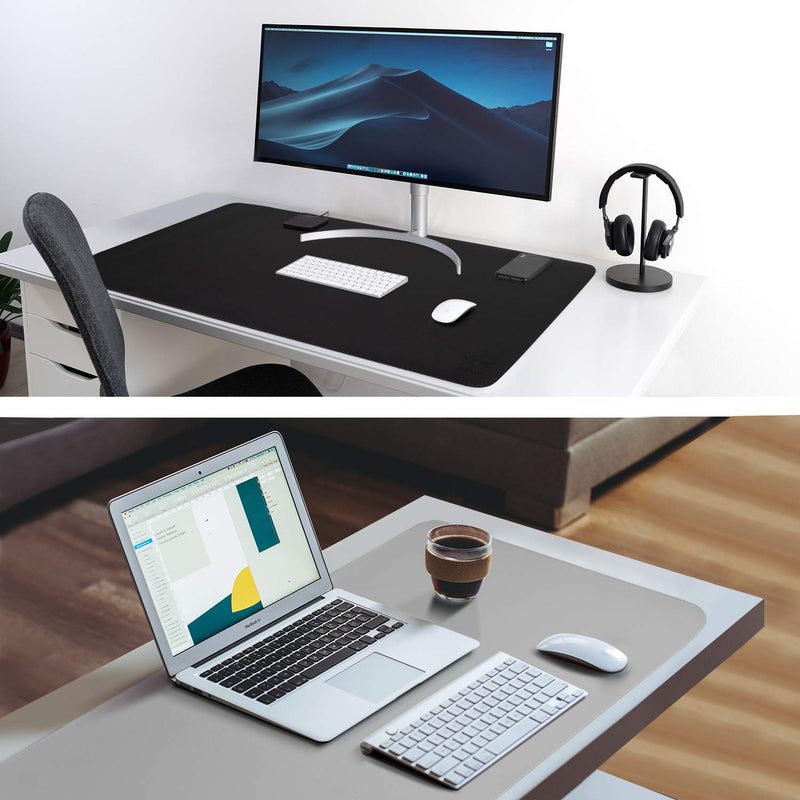 [Australia - AusPower] - Black/Gray Dual Sided PU Leather Desk Pad, 2021 Upgraded Sewing Laptop Mat, Waterproof Large Mouse Pad, Non-Slip Writing/Painting Mat Desk Blotter Protector for Office/Home 31.5"x15.8" (80x40cm) Black/Gray 
