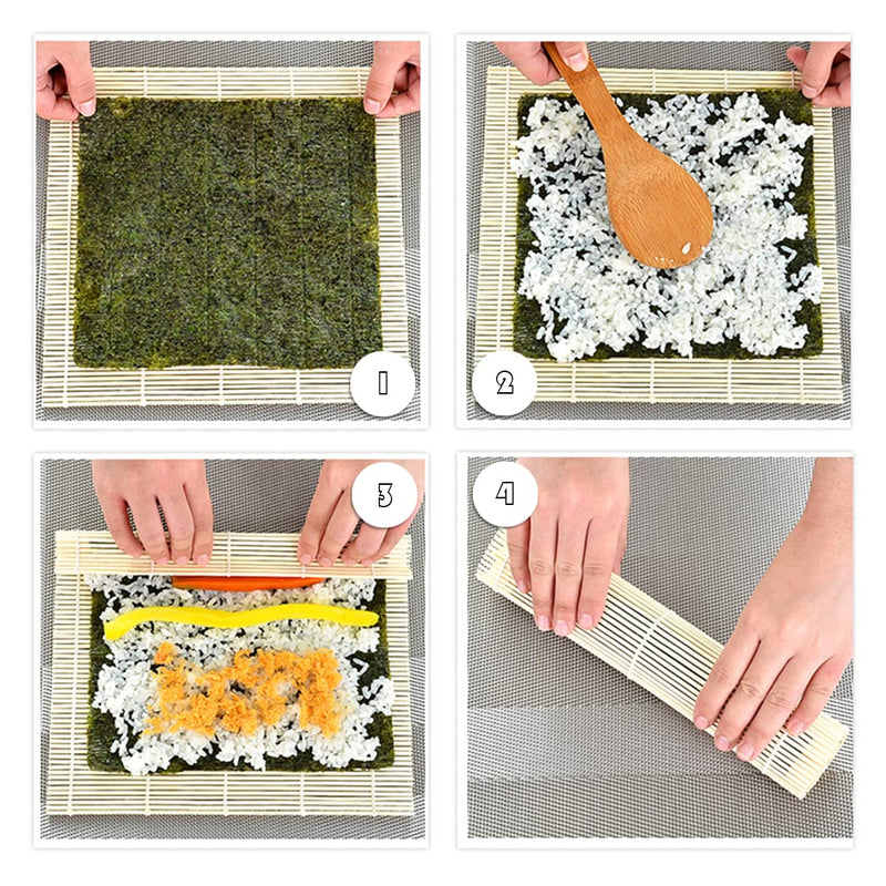 [Australia - AusPower] - JIALEEY Bamboo Sushi Rolling Mat, 9.5x9.5 Inch, 6 PCS Set 