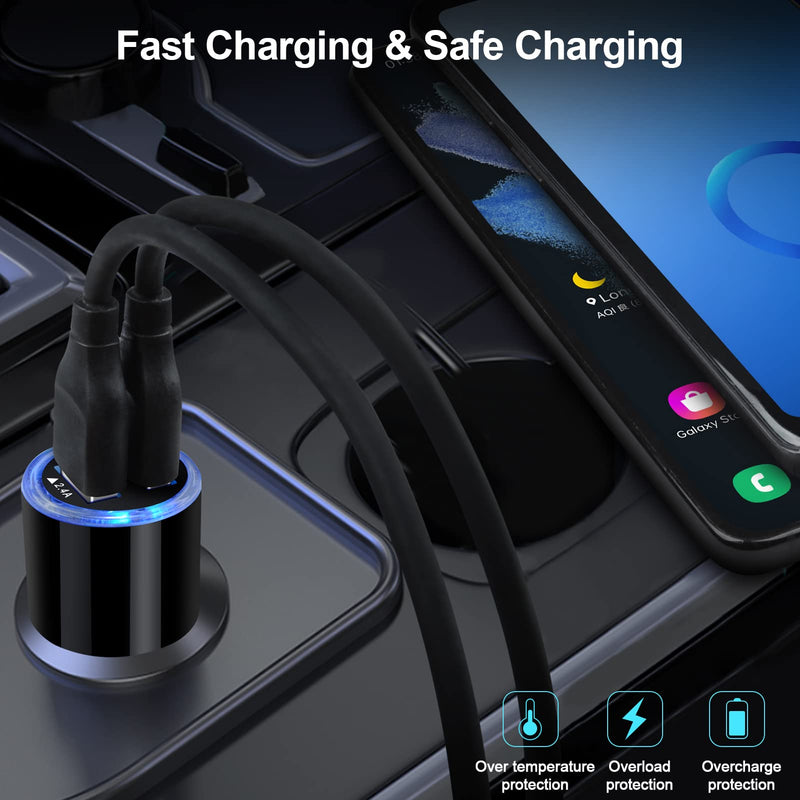[Australia - AusPower] - Android Phone Samsung Car Charger Fast Charging for Samsung Galaxy A73/A53/A33/A23/A13/S22 Ultra Plus/S21 Plus/S20FE/A32/A42/A52/A11/A12/A51/A71/S10/A50, 4.8A Dual Port USB Cigarette Lighter Adapter Black Black 