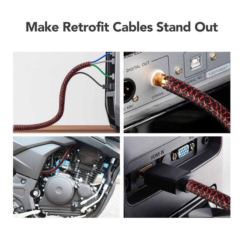 [Australia - AusPower] - AGPTEK Cable Sleeve Cover, 10ft - 1.2 inch Cord Management Wire Organizer Under Desk, Home Office Computer Wire Cover Hider Cord Protector, Protect Pet Cat from Chewing, BlackRed 10ft - 1.2'' 