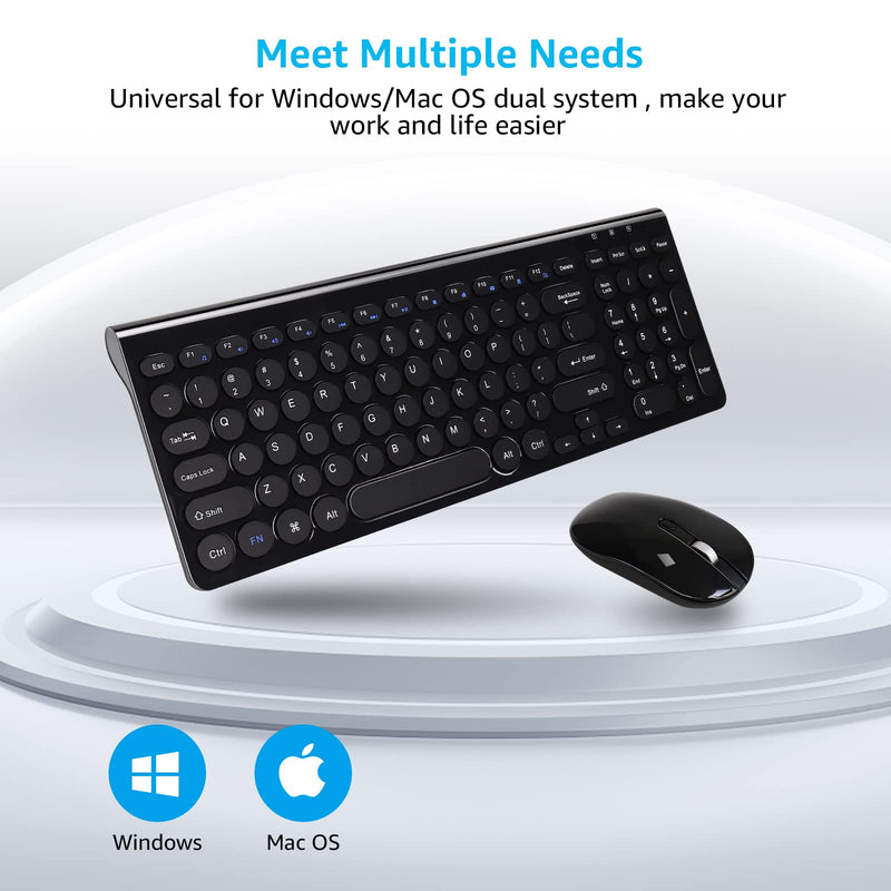 [Australia - AusPower] - LeadsaiL Wireless Keyboard and Mouse Combo, 2.4G Cordless Mouse and Keyboard Set with Numeric Keypad, Ultra-Slim, Compact, Quiet, for Windows, Mac, Computer, Desktop, PC, Notebook, Laptop Black-Retro Key Cap 