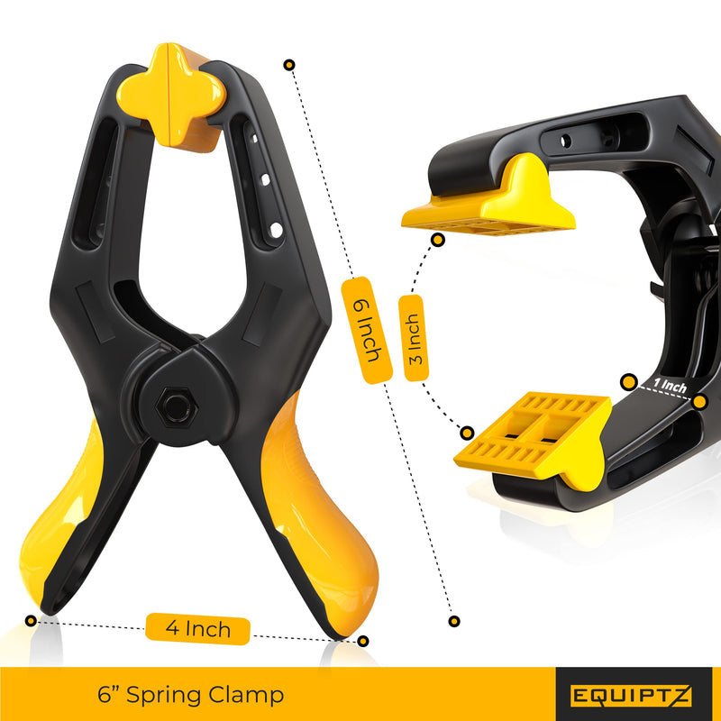 [Australia - AusPower] - EQUIPTZ Spring Clamps Heavy Duty, 4-Pack 6-inch Large Plastic Clamps for Crafts with 3-Inch Jaw Opening, Backdrop Clips Clamps with Extra Wide Jaws & Strong Clamp Force for a Smooth DIY Experience 6" Pack of 4 