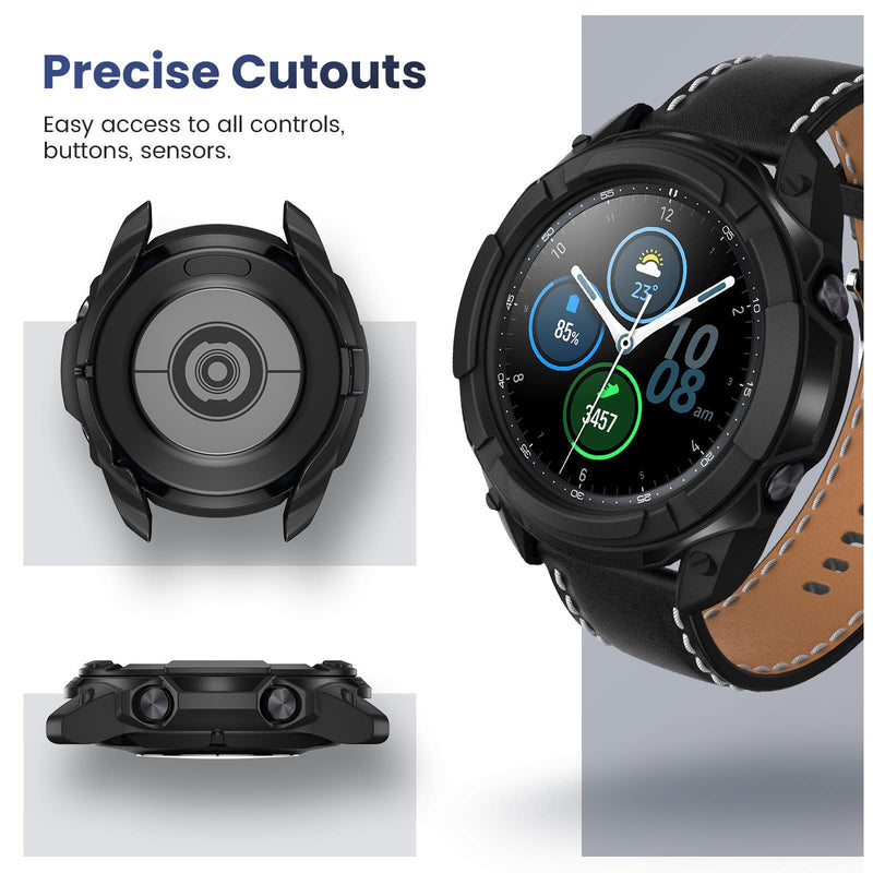 [Australia - AusPower] - Goton 3 in 1 Accessories for Samsung Galaxy Watch 3 45mm, 1 Rugged TPU Armor Bumper Case +2 Tempered Glass Screen Protector Films + 1 Bezel Ring for Galaxy Watch 3 45mm (Black,45mm) Black 