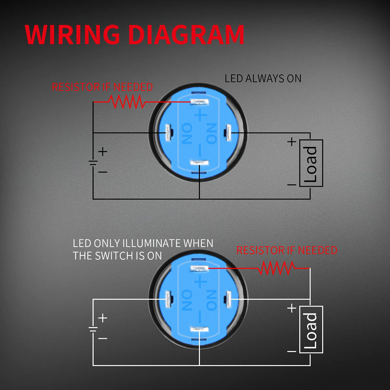 [Australia - AusPower] - DaierTek 6pcs Latching Push Button Switch 12V LED Blue Waterproof ON Off Maintained 12 Volt 12mm Small Round Metal Black Wired for Marine Boat Car Truck 