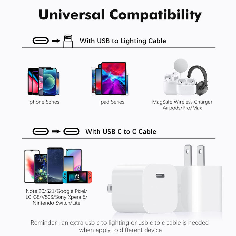 [Australia - AusPower] - iPhone 12 13 14 Charger Fast Block [Apple MFi Certified] USB C Charger 2Pack Type C Adapter Plug Wall Charging for iPhone14 Pro Max/14 Pro/13 Pro Max/12 ProMax/11ProMax/11/SE2/XR,XSMAX/iPad Pro(White) 2 Pack block 