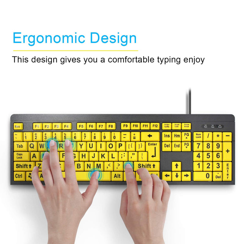 [Australia - AusPower] - BOOGIIO Large Print Computer Keyboard, Wired USB High Contrast Keyboard with Oversized Print Letters for Visually Impaired Low Vision Individuals (Yellow+Black) 