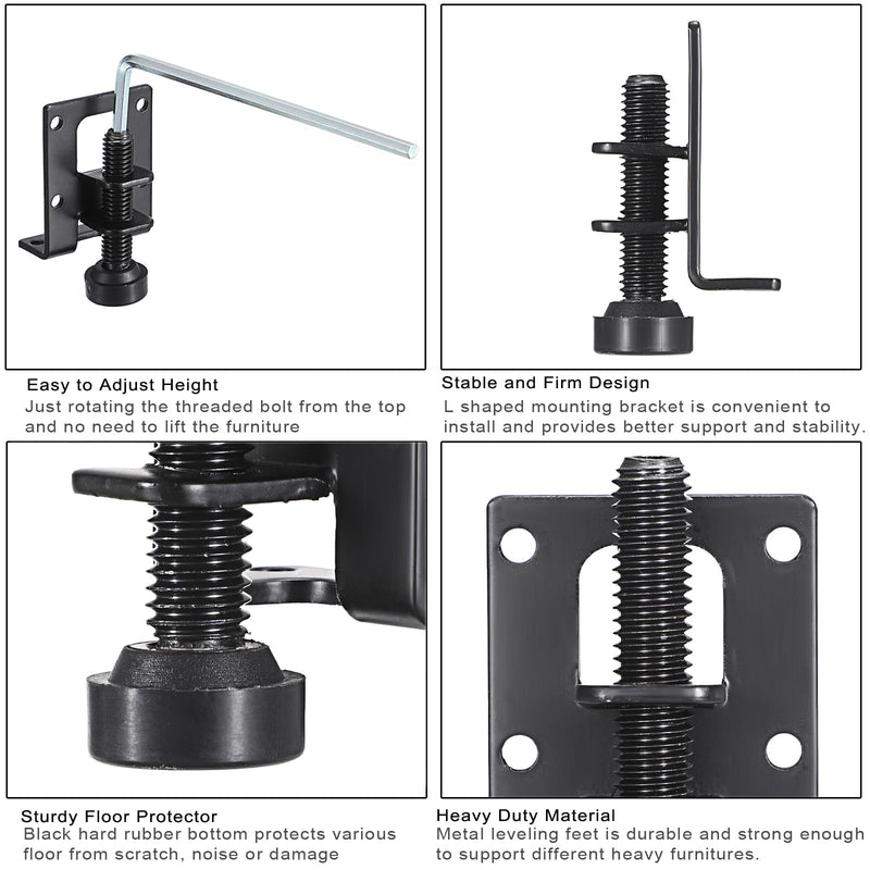 [Australia - AusPower] - OwnMy 8 Packs Adjustable Furniture Leveling Feets L Shaped Furniture Levelers Legs, Heavy Duty Furniture Mounting Brackets Metal Furniture Leveling Feet for Workbench Cabinet Wardrobe, 2.2" H, Black 