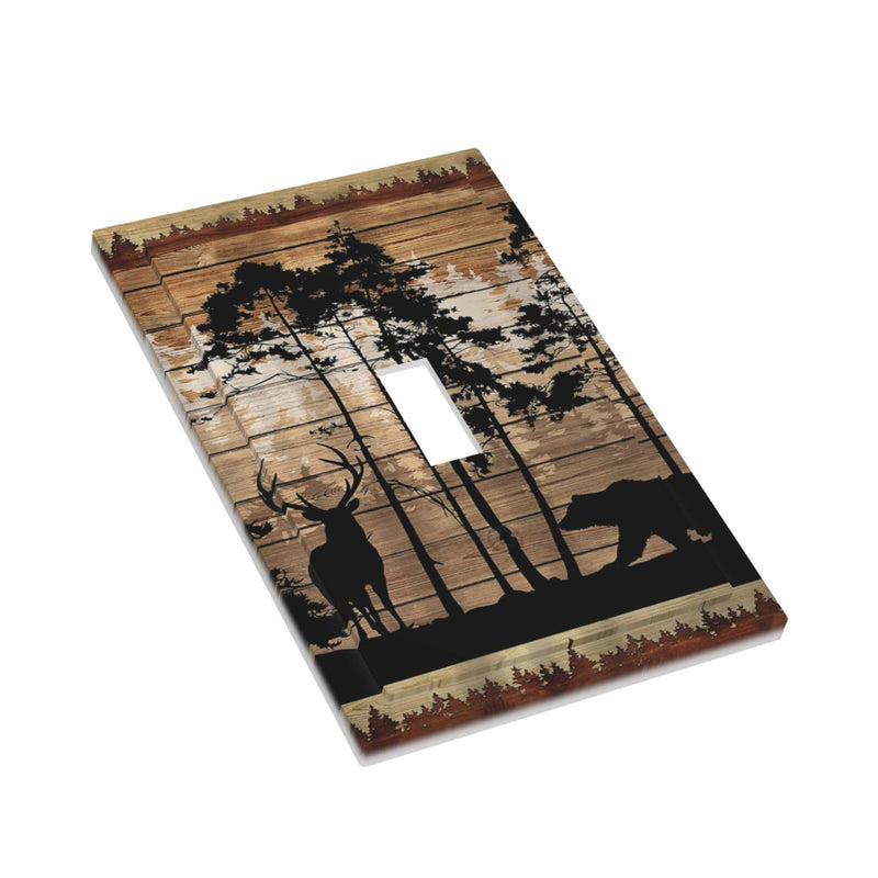 [Australia - AusPower] - Rustic Mountain Forest Cabin Antler Bear Deer Elk Silhouettes Hunting Country Animal 1 Gang Electrical Single Toggle Device Switch Wall Plate Jumbo Size Decorative Outlet Light Switch Face Plate Cover 1 Gang Toggle Hunting Forest Deer Bear 