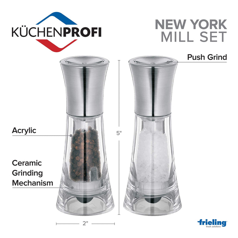 [Australia - AusPower] - Küchenprofi New York Salt and Pepper Mill Set, 5-Inch, Clear Acrylic/Stainless Steel 