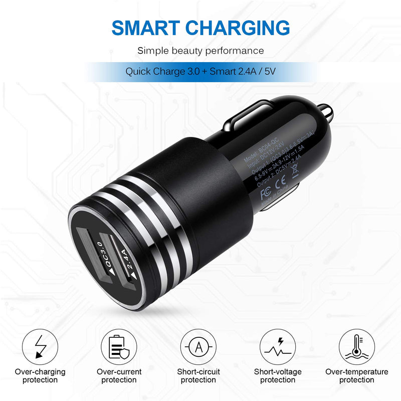 [Australia - AusPower] - USB C Fast Car Charger for Samsung Galaxy S22 S21 FE S20 Ultra Z Flip 3/Z Fold 3 A03S A13 A02S A12 A32 A42 A52 A10E A20 A50 A21 A51,Quick Charge 3.0 Rapid Car Adapter +6ft Type C Fast Charging Cable Black 