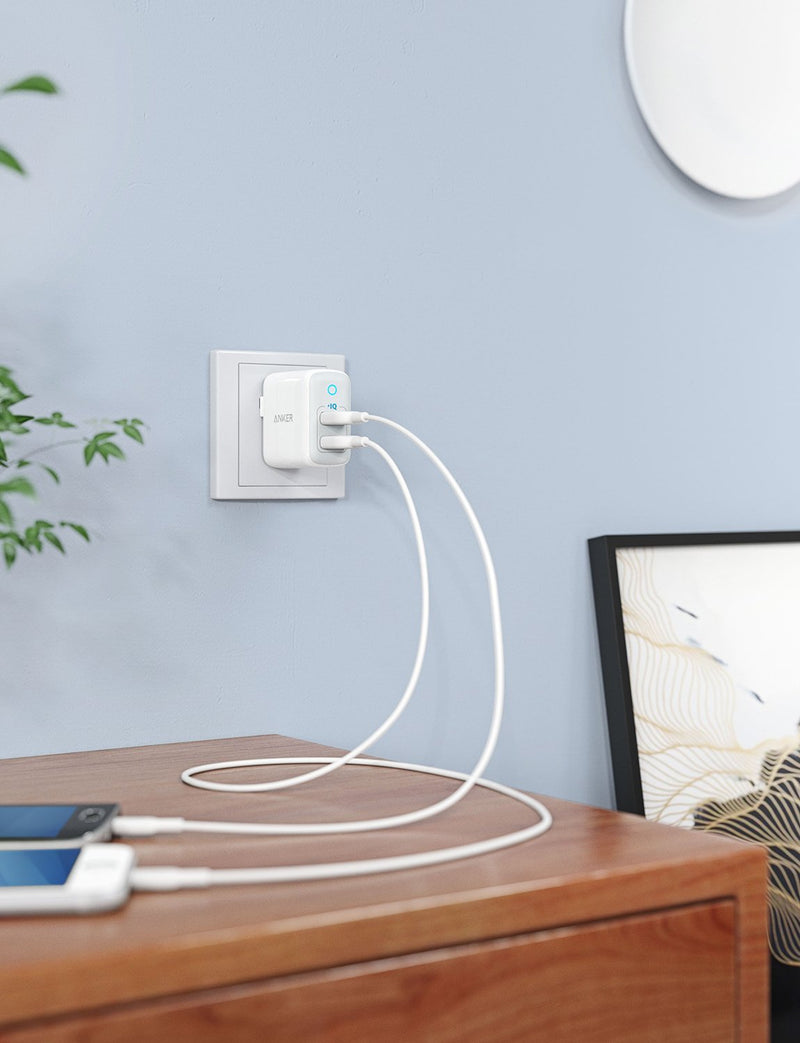 [Australia - AusPower] - Anker Dual USB Wall Charger, PowerPort II 24W, Ultra-Compact Travel Charger with PowerIQ Technology and Foldable Plug, for iPhone XS/Max/XR/X/8/7/6/Plus, iPad Pro/Air 2/mini 4, Galaxy S9/S8/+ and More White 