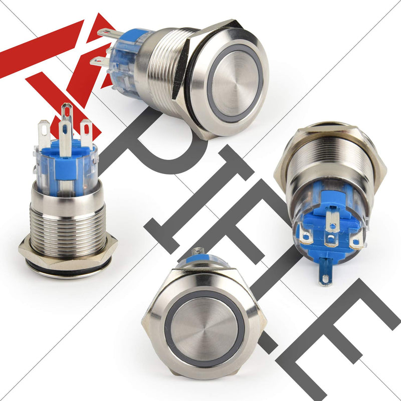 [Australia - AusPower] - APIELE 19mm Latching Push Button Switch 12V DC Angel Eye Halo Ring LED Metal 0.74" 1NO1NC SPDT with Wire Socket Plug (Blue) Silver Shell Blue 